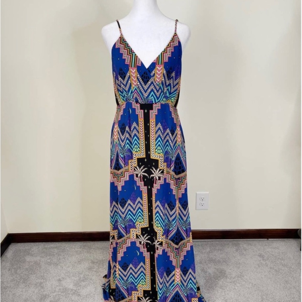 Mara Hoffman Women's Blue Pyramid Maxi Dress Geometric Pattern size 8